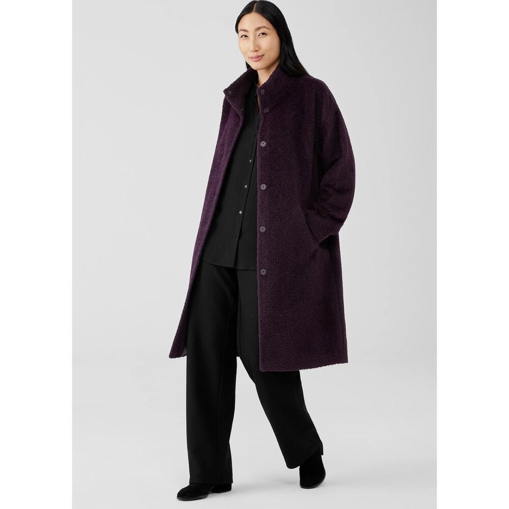 Eileen Fisher Sheared Suri‎ Alpaca Coat Women Size L Dark Charcoal EXCELLENT